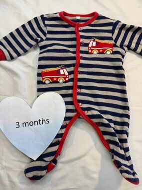 Pekkle - Blue and Red Footie Pajamas with fire truck Design